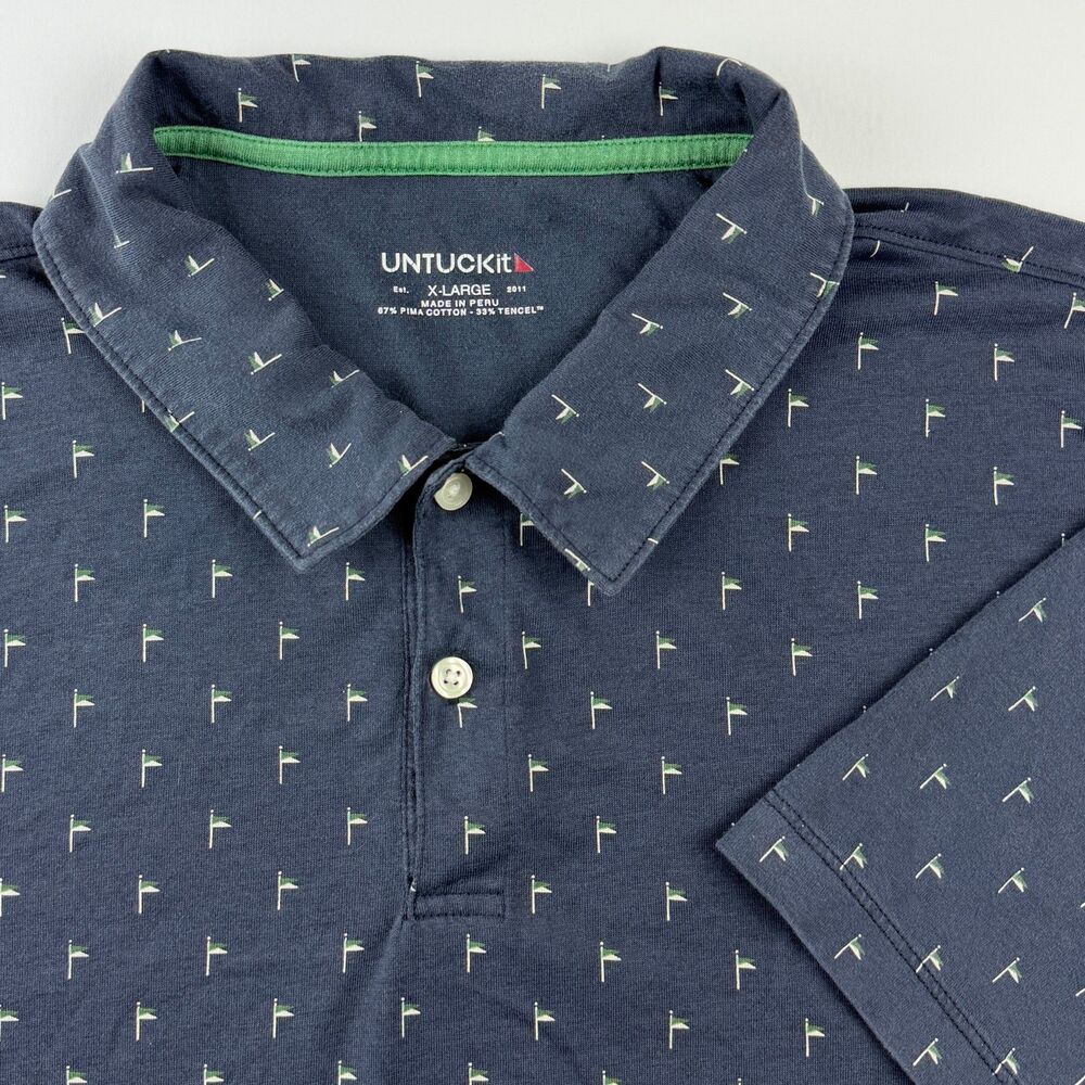 UNTUCKit Blue Flag Print Polo Shirt Mens XL
